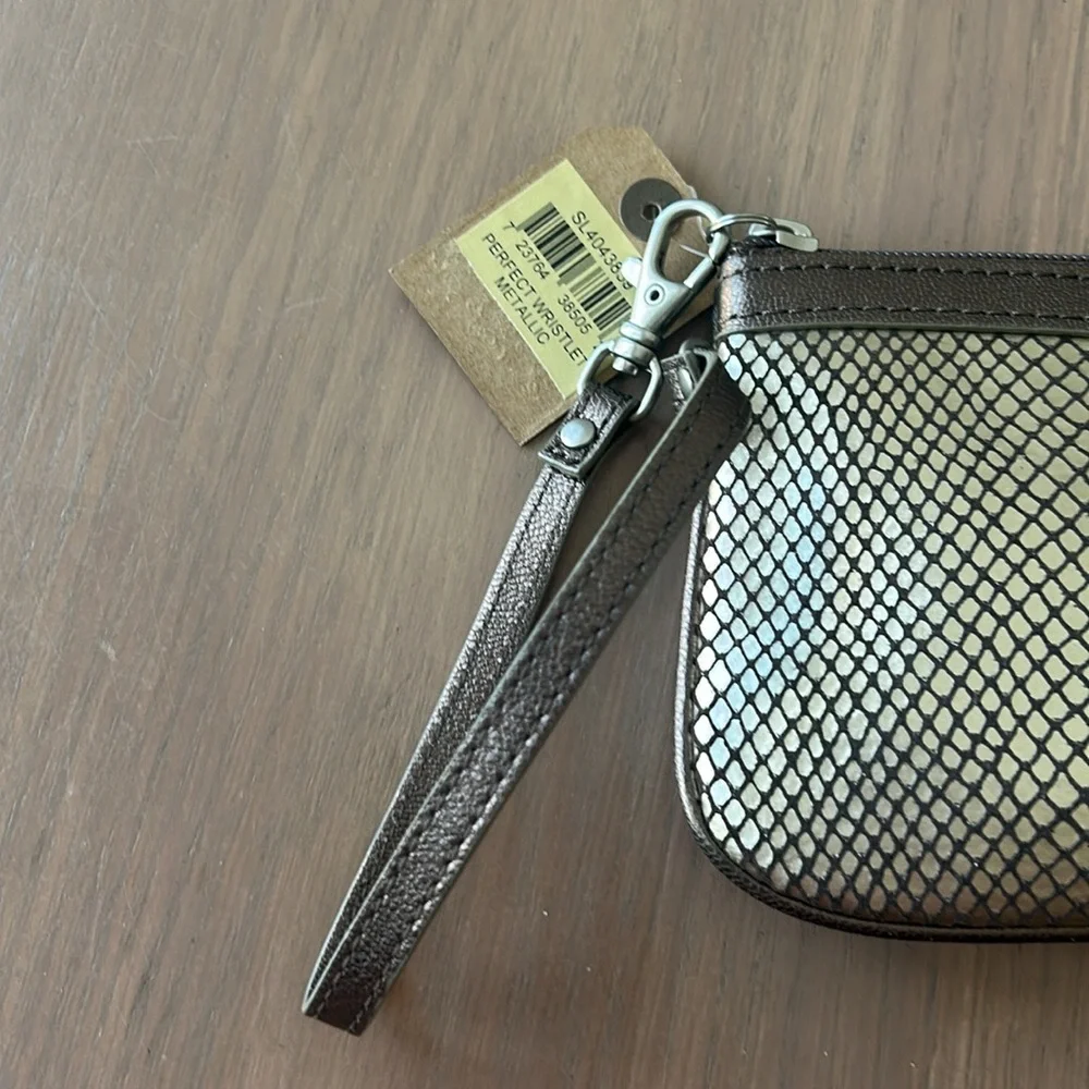 Fossil New Perfect Wristlet Metallic Leather Snake Skin Print